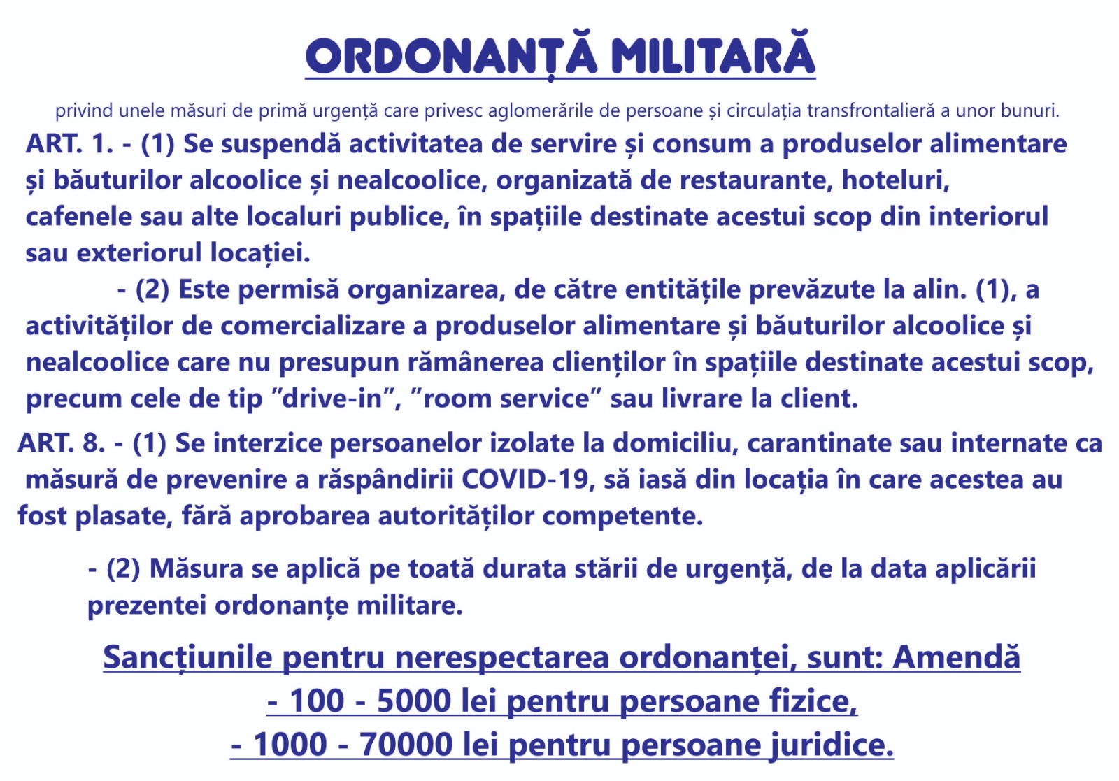 Ordonanță militară de prevenire a coronavirusului COVID-19